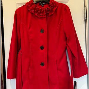 Red Ruffled Collar Jacket with Removable Belt and Cheetah Print Inside!